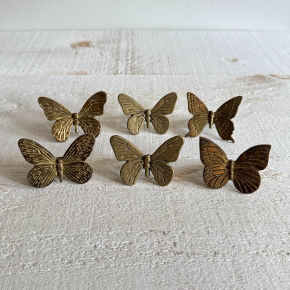 Mixed Set of Six Vintage Brass Butterfly Napkin Ring Holders - Picture 1 of 10